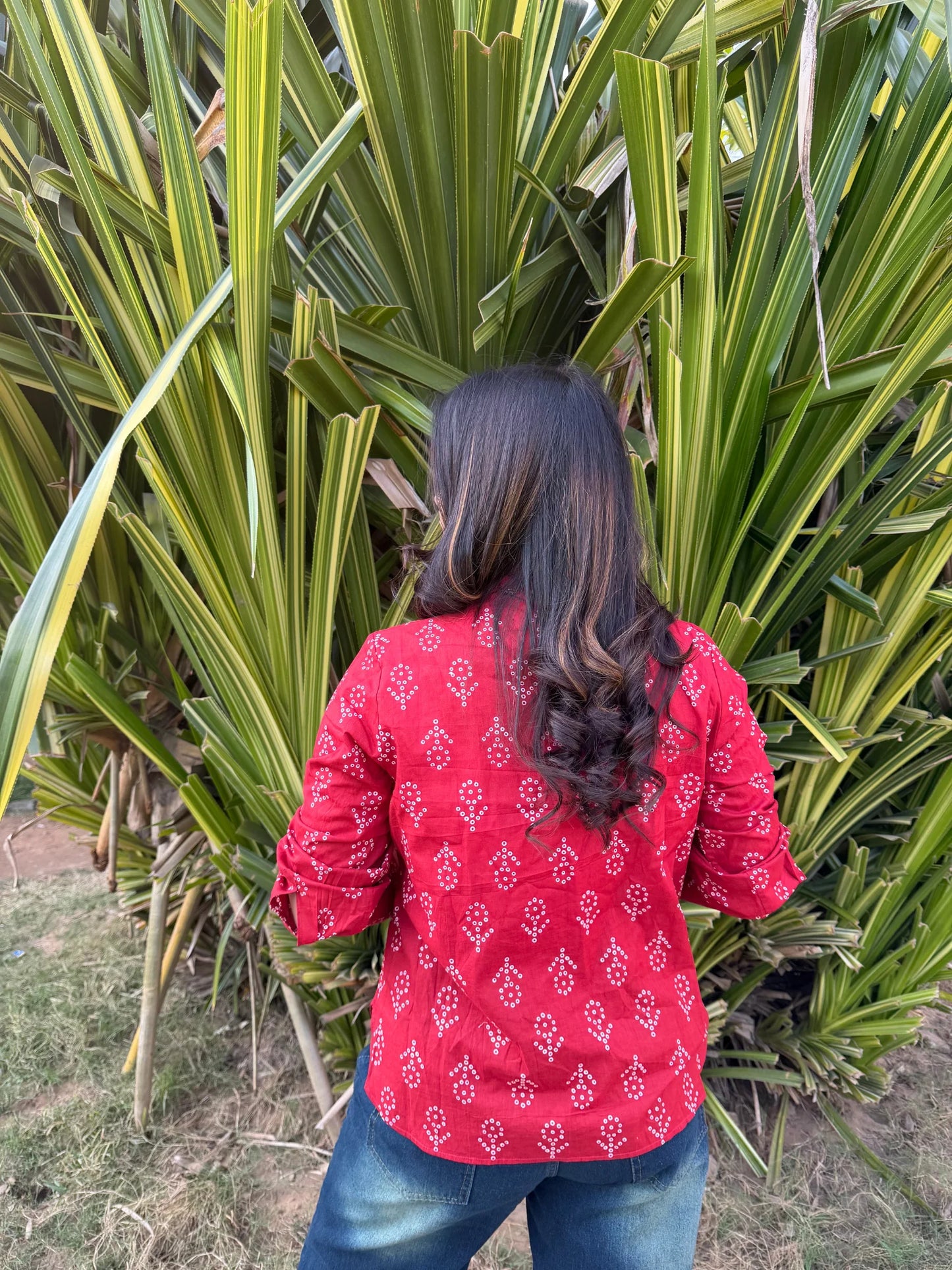 Red Bandhani Cotton Shirt