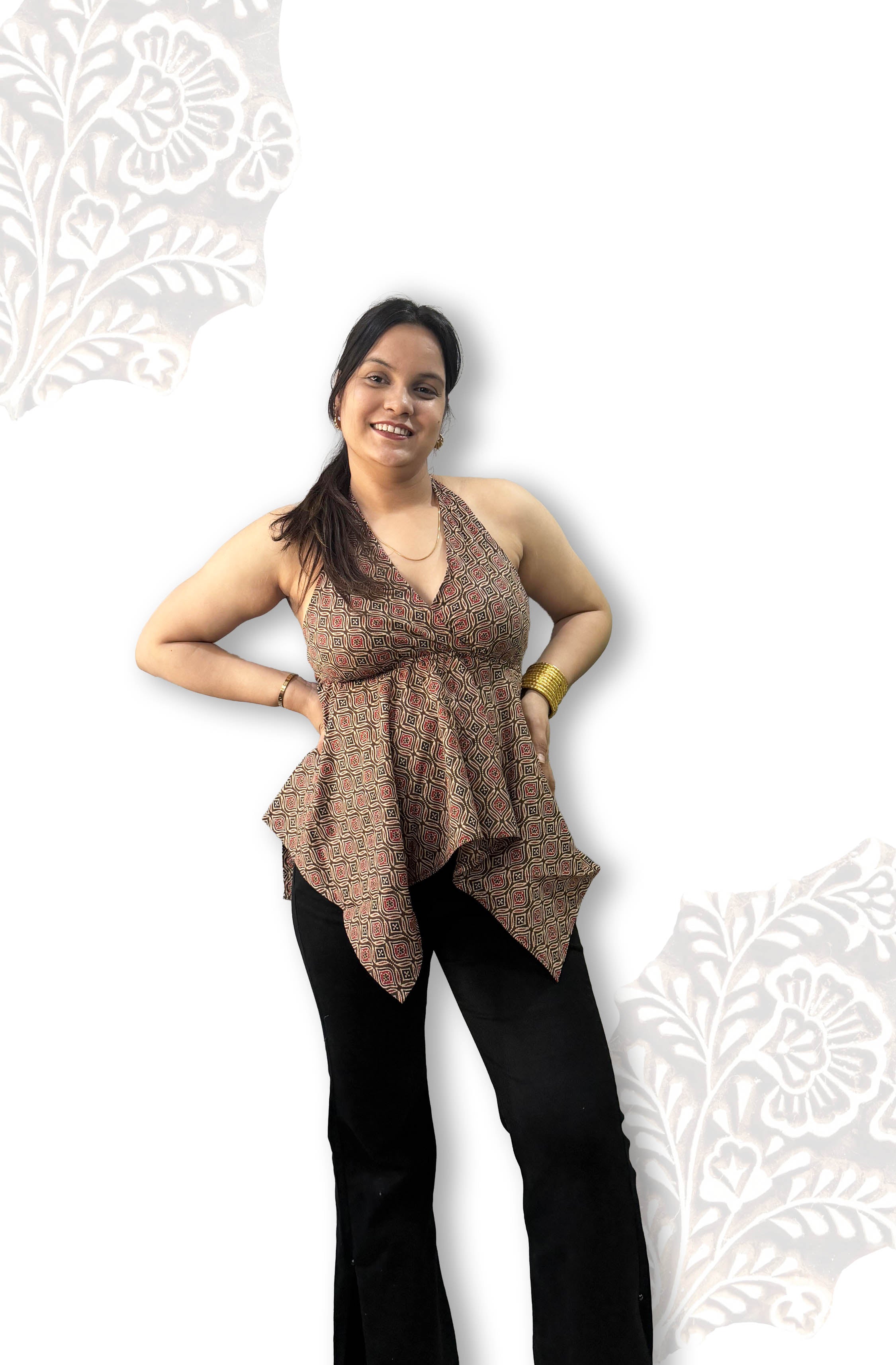 Desert Bloom Cotton Halter-Neck Top