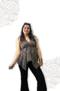 Blue Geometric Print Cotton Halter-Neck Top for Women