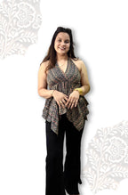 Blue Geometric Print Cotton Halter-Neck Top for Women