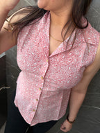 Rose Pink Ethnic Print Cotton Sleeveless Shirt Style Top