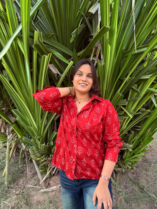Red Bandhani Cotton Shirt