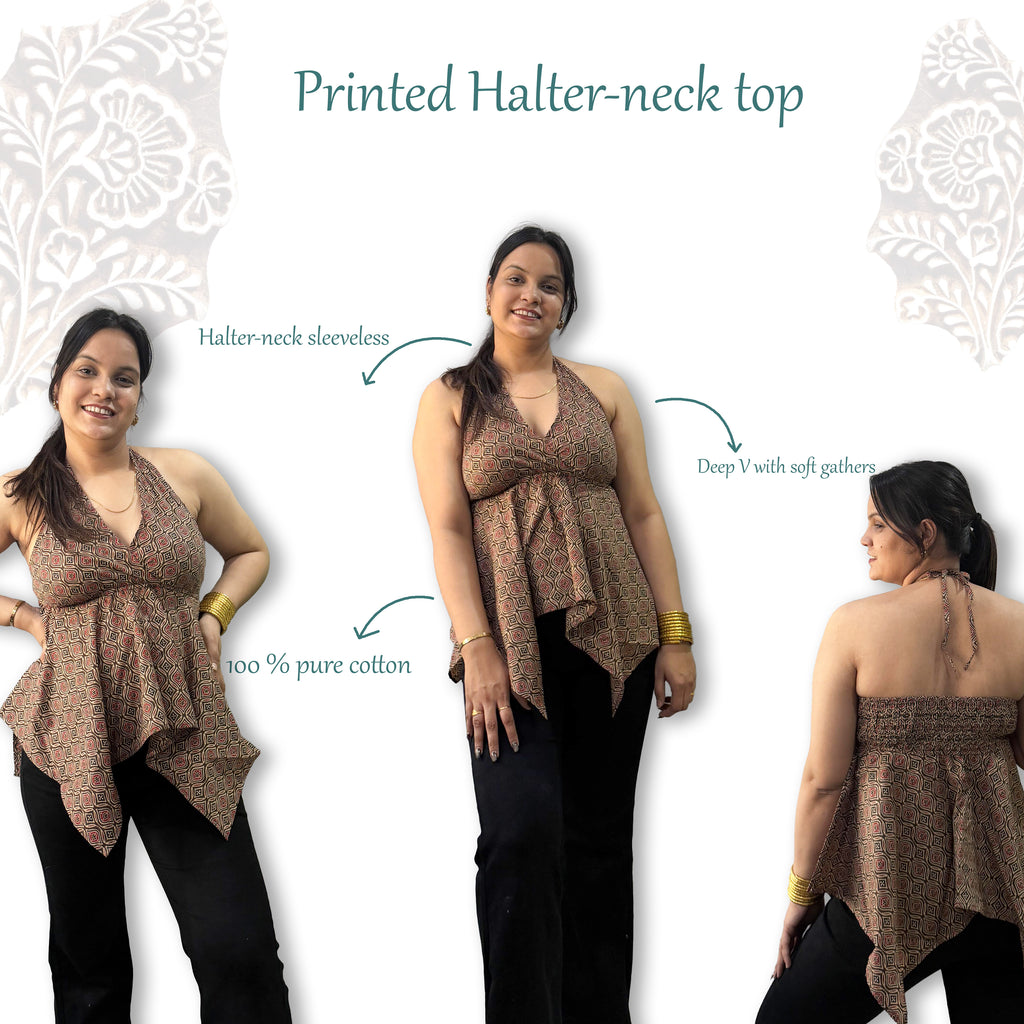 Desert Bloom Cotton Halter-Neck Top