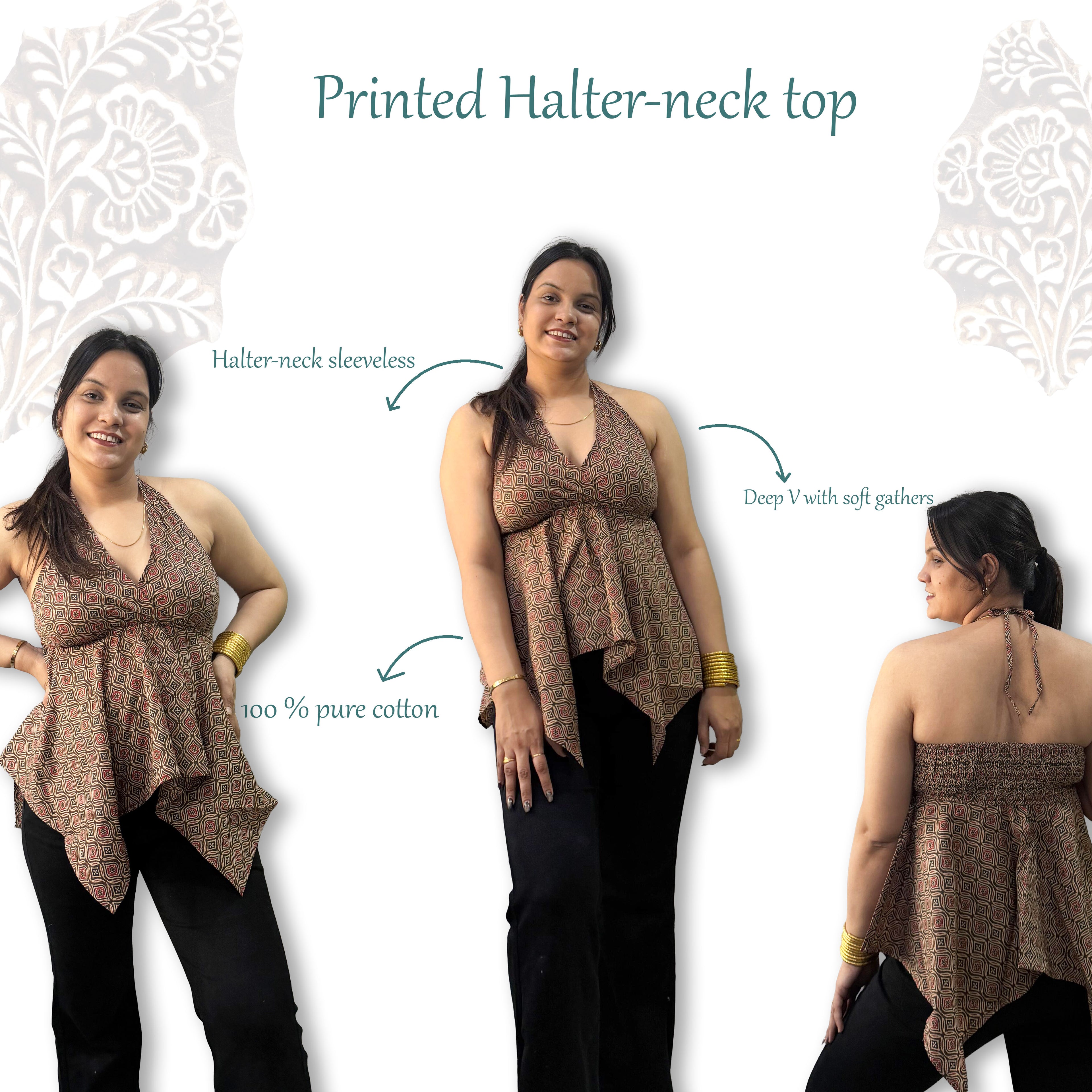 Desert Bloom Cotton Halter-Neck Top