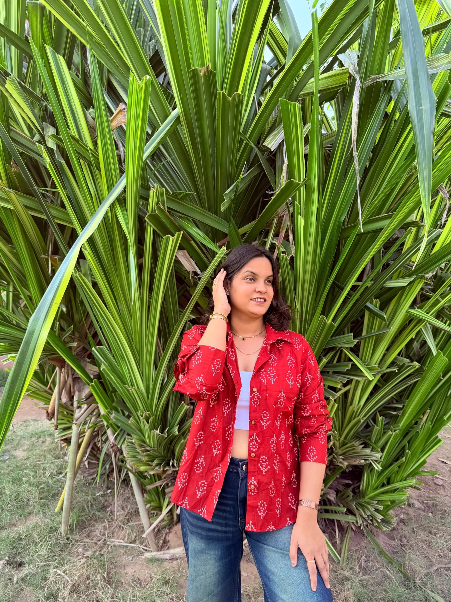 Red Bandhani Cotton Shirt