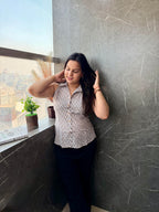 Beige Ethnic Print Cotton Sleeveless Shirt Style Top