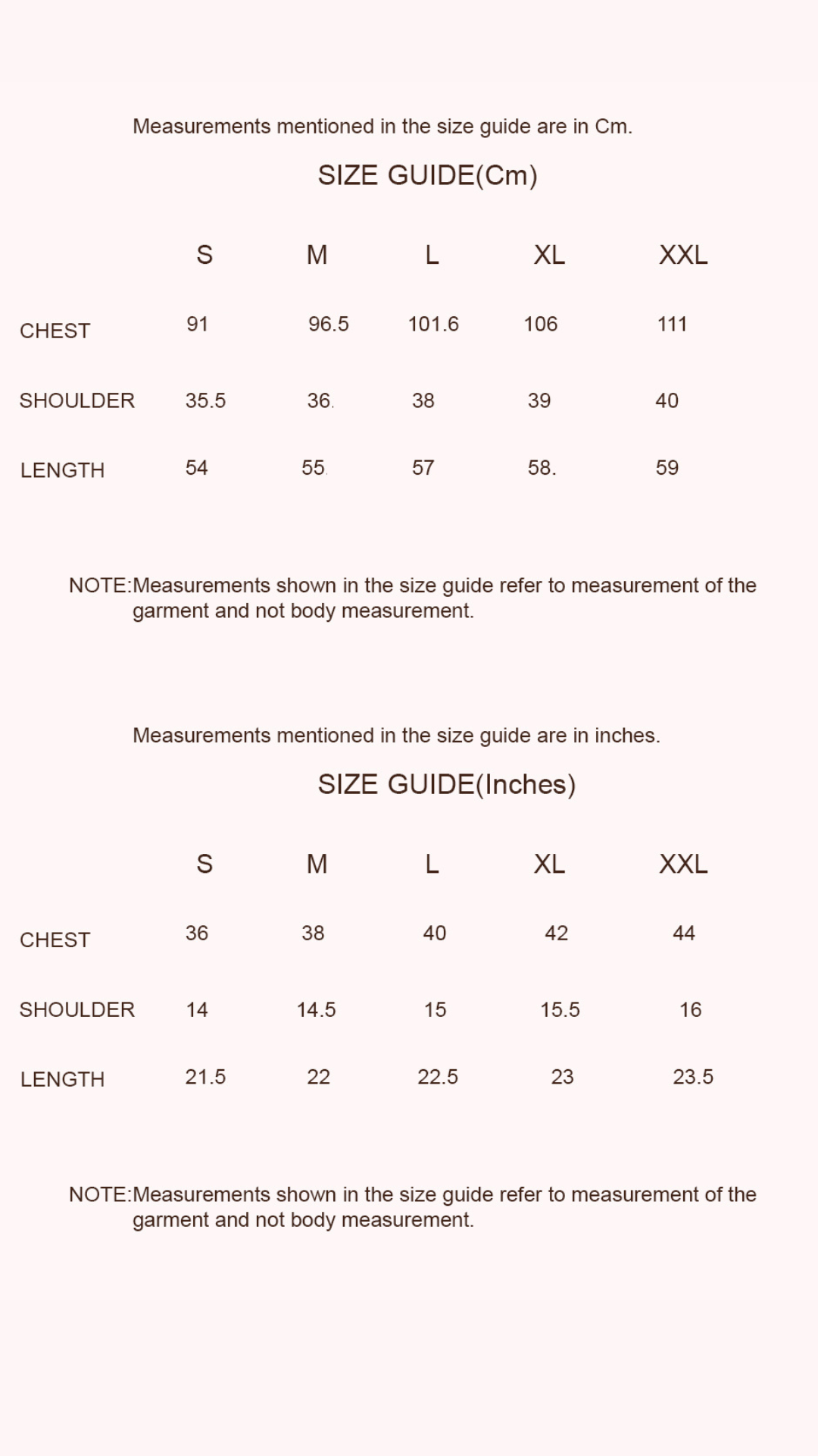 Size chart for Neelika anrakha cotton shirt