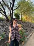 Black Floral Print Cotton Halter-Neck Top for Women