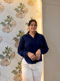 Navy Blue Cotton Slub Shirt for Women