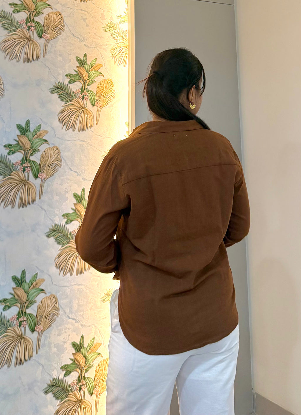 Rust Brown Cotton Slub Shirt for Women