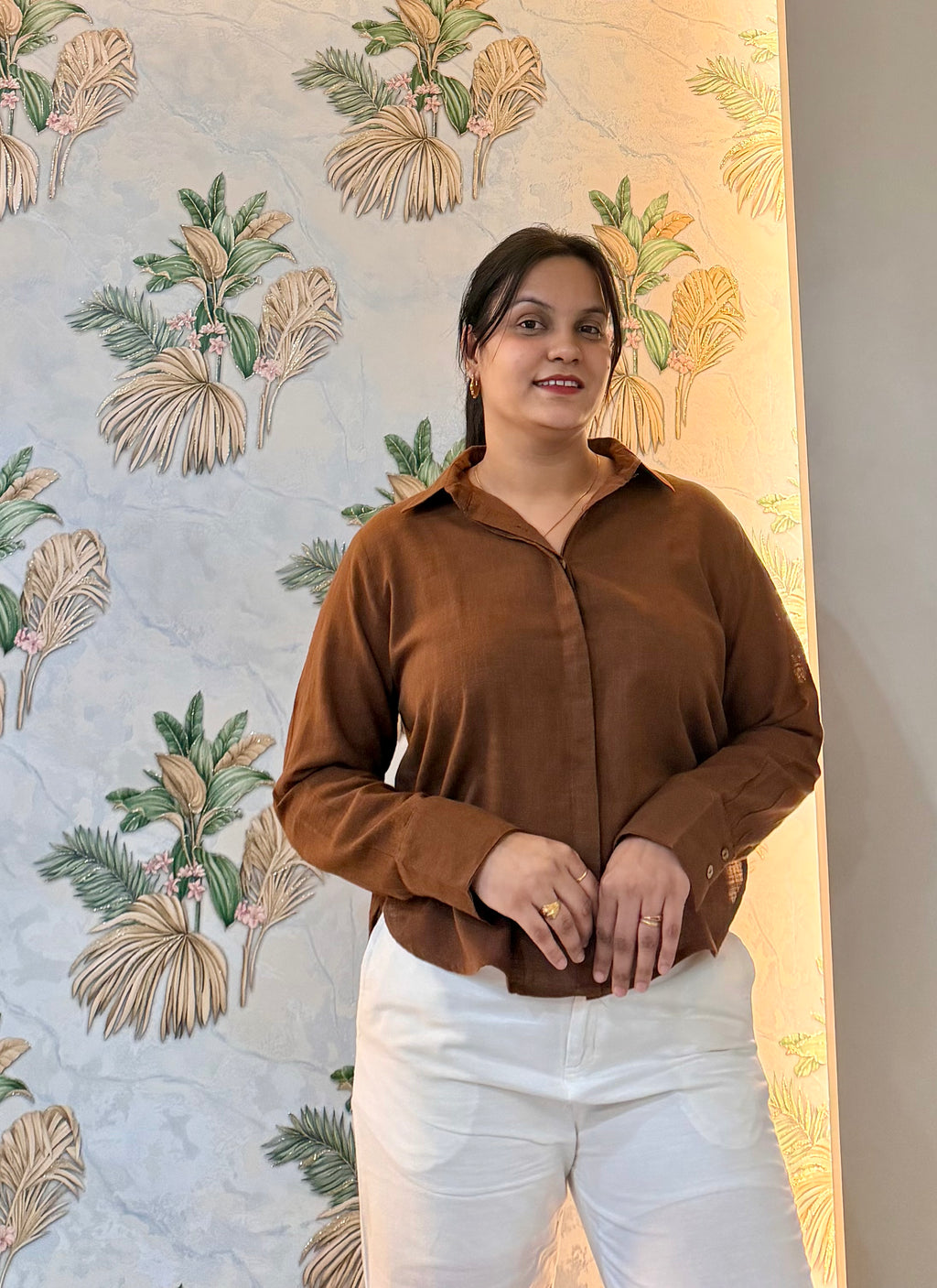 Rust Brown Cotton Slub Shirt for Women