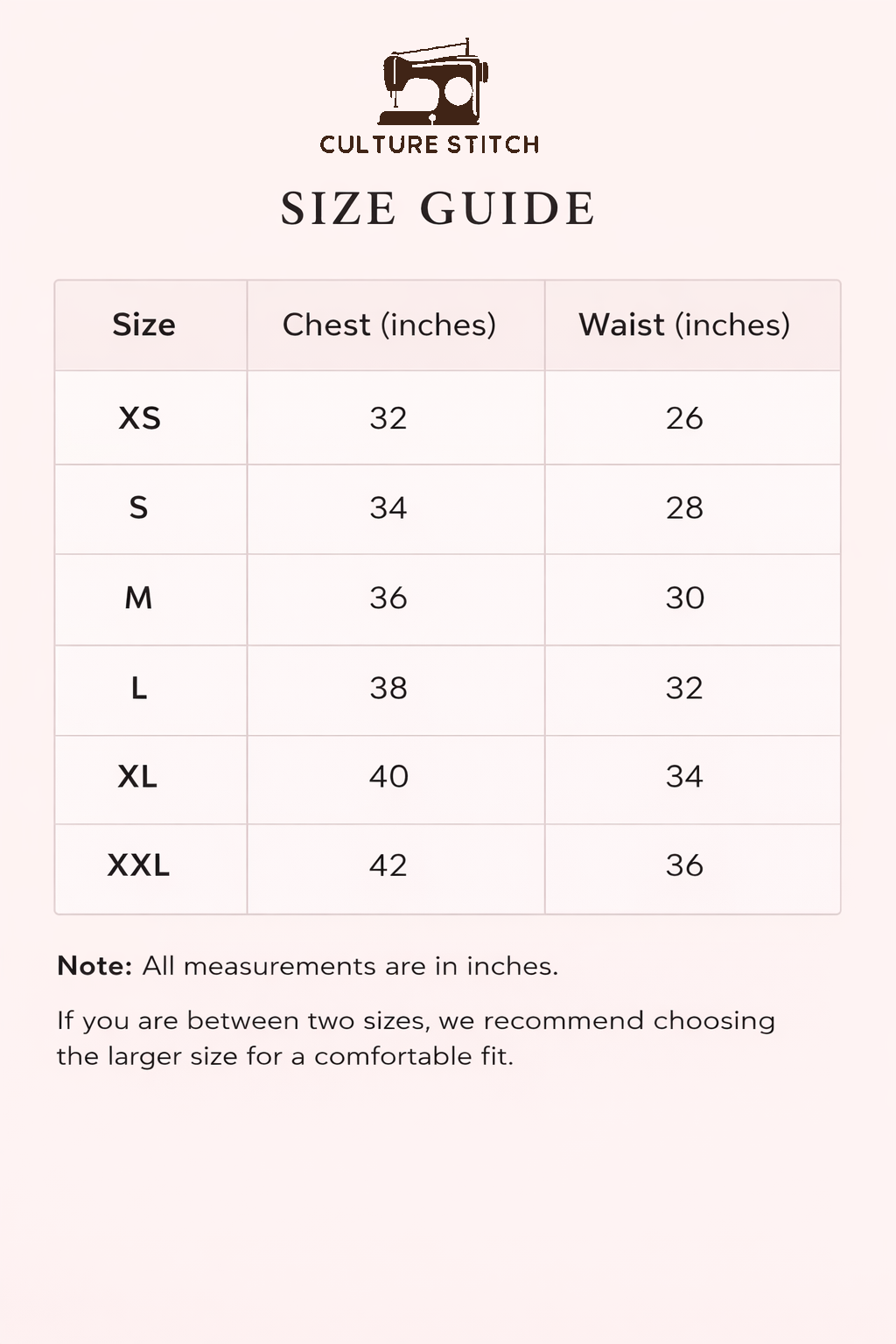 Size chart for Rose Pink Ethnic Print Cotton Sleeveless Shirt Style Top