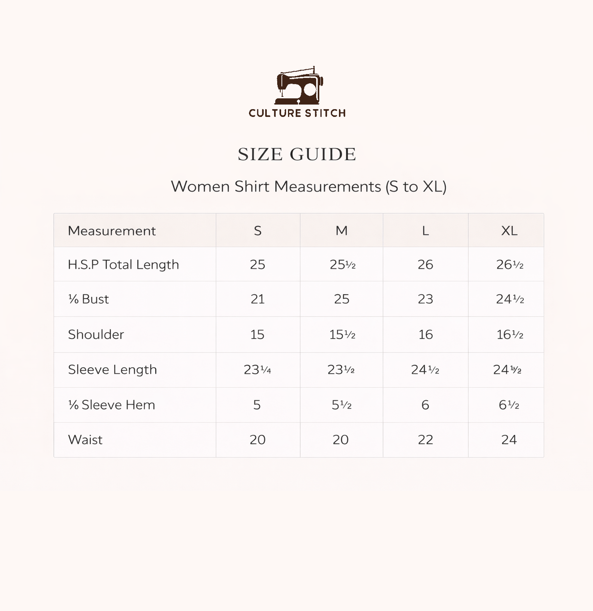 Size chart for Sara Oversized Cotton Shirt